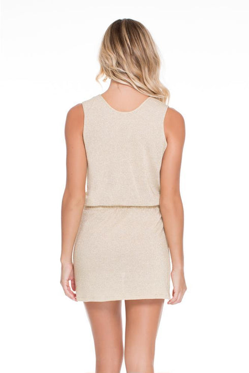 Luli Fama Golden Sugar Criss Cross Plunge Dress